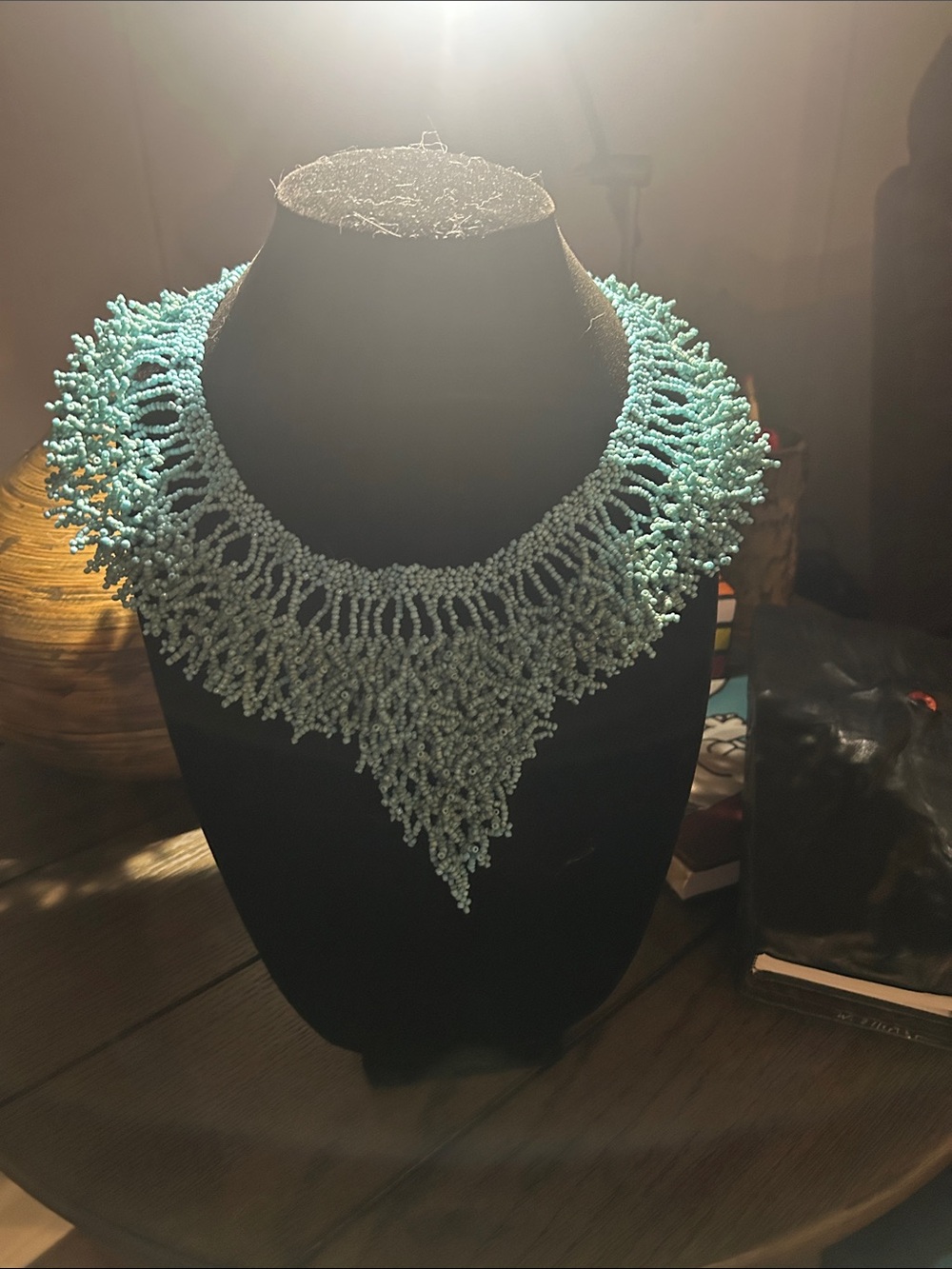 Handcrafted Turquoise Beaded Fringe Statement Necklace - Women Jewelry